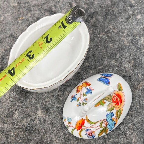 VTG Ardalt Bone China Oval Floral Butterfly Trinket Dish Handle Lid 3499 - Picture 6 of 11